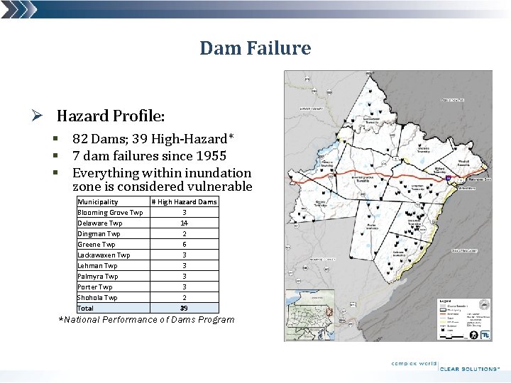 Dam Failure Ø Hazard Profile: § 82 Dams; 39 High-Hazard* § 7 dam failures