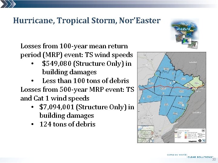 Hurricane, Tropical Storm, Nor’Easter Losses from 100 -year mean return period (MRP) event: TS