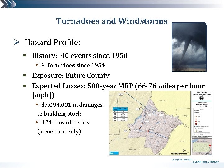 Tornadoes and Windstorms Ø Hazard Profile: § History: 40 events since 1950 • 9