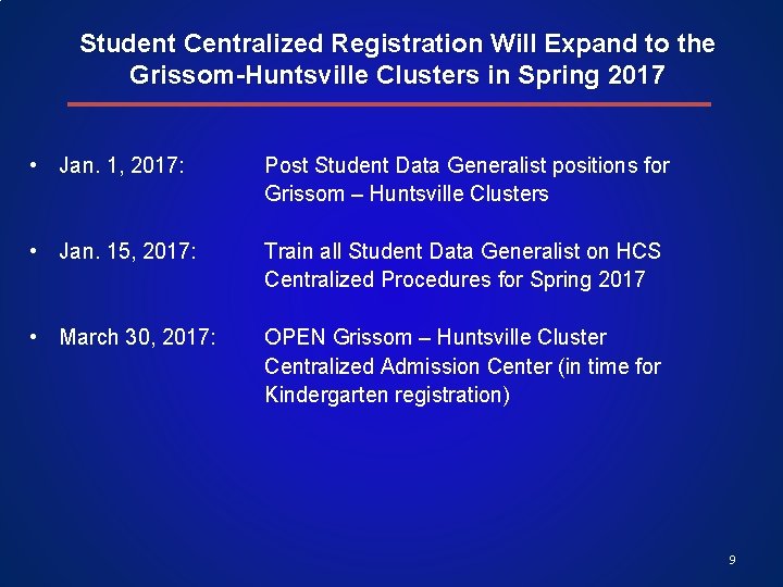 Student Centralized Registration Will Expand to the Grissom-Huntsville Clusters in Spring 2017 • Jan.