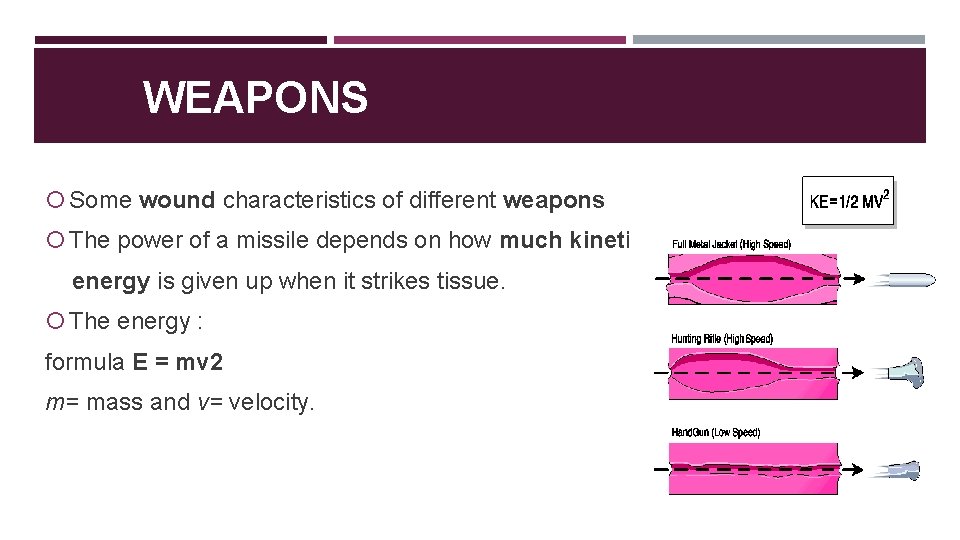 WEAPONS Some wound characteristics of different weapons The power of a missile depends on