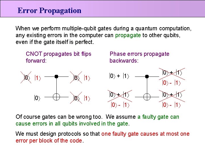 Error Propagation When we perform multiple-qubit gates during a quantum computation, any existing errors