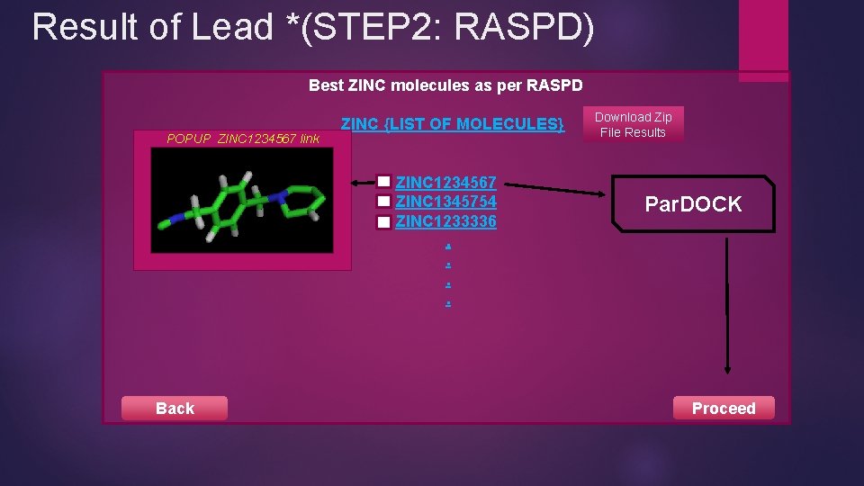 Result of Lead *(STEP 2: RASPD) Best ZINC molecules as per RASPD POPUP ZINC