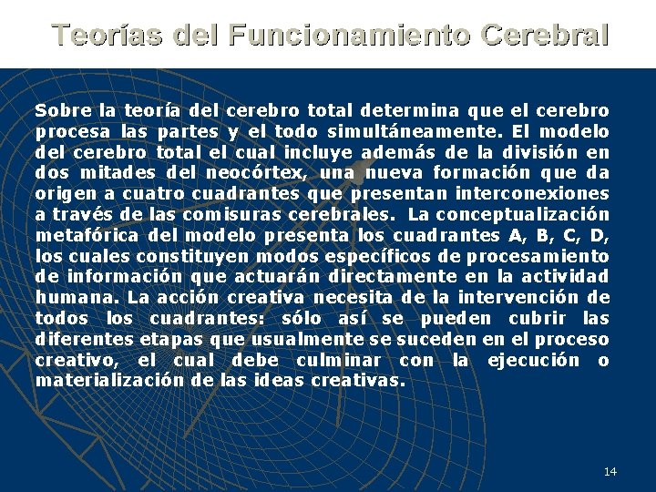 Sobre la teoría del cerebro total determina que el cerebro procesa las partes y