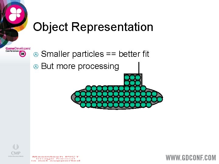 Object Representation Smaller particles == better fit > But more processing > 