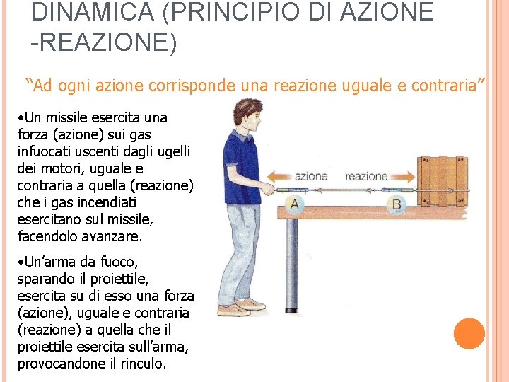 DINAMICA (PRINCIPIO DI AZIONE -REAZIONE) “Ad ogni azione corrisponde una reazione uguale e contraria”