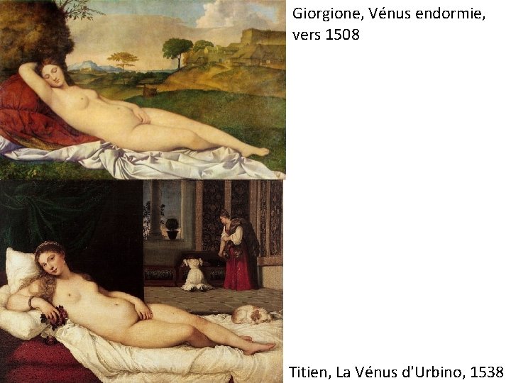 Giorgione, Vénus endormie, vers 1508 Titien, La Vénus d'Urbino, 1538 