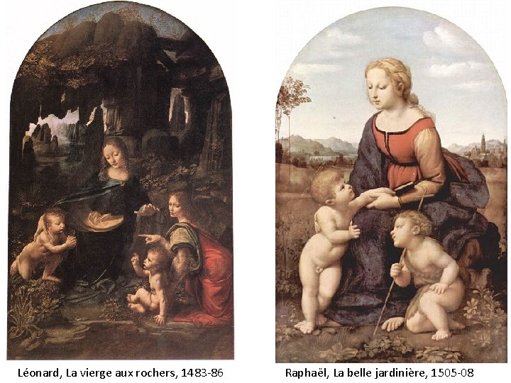 Léonard, La vierge aux rochers, 1483 -86 Raphaël, La belle jardinière, 1505 -08 