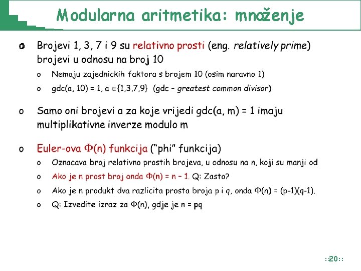 Modularna aritmetika: množenje o : : 20: : Modularna aritmetika: množenje o : : 20: :