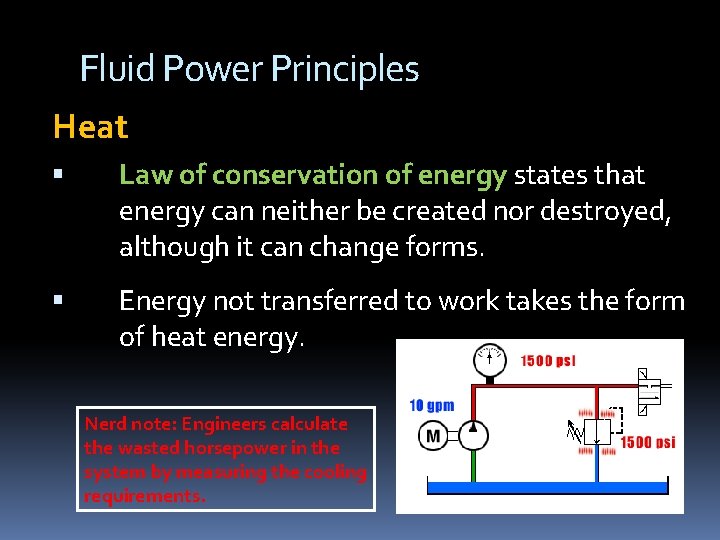 Fluid Power Principles Heat Law of conservation of energy states that energy can neither Fluid Power Principles Heat Law of conservation of energy states that energy can neither