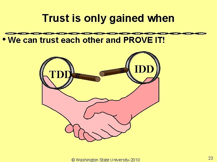 Trust is only gained when • We can trust each other and PROVE IT!