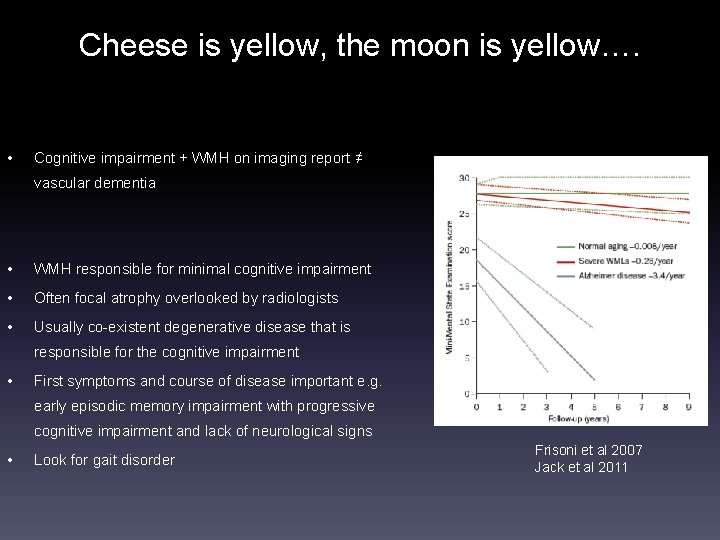 Cheese is yellow, the moon is yellow…. • Cognitive impairment + WMH on imaging