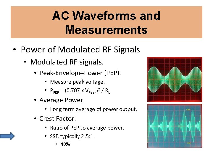 AC Waveforms and Measurements • Power of Modulated RF Signals • Modulated RF signals.
