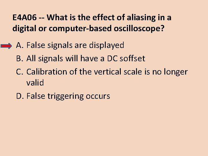 E 4 A 06 -- What is the effect of aliasing in a digital