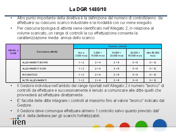 La DGR 1480/10 • Altro punto importante della direttiva è la definizione del numero