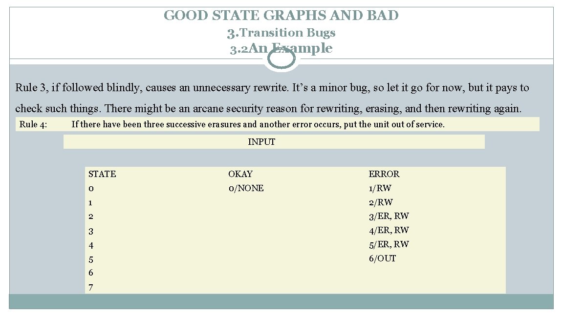 GOOD STATE GRAPHS AND BAD 3. Transition Bugs 3. 2 An Example Rule 3,