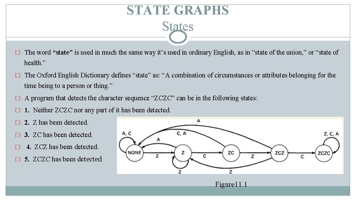 STATE GRAPHS States � The word “state” is used in much the same way