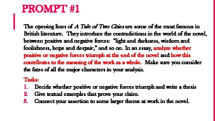 PROMPT #1 The opening lines of A Tale of Two Cities are some of