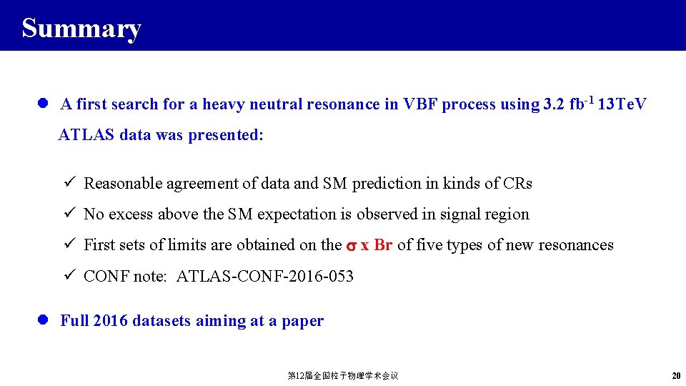 Summary l A first search for a heavy neutral resonance in VBF process using