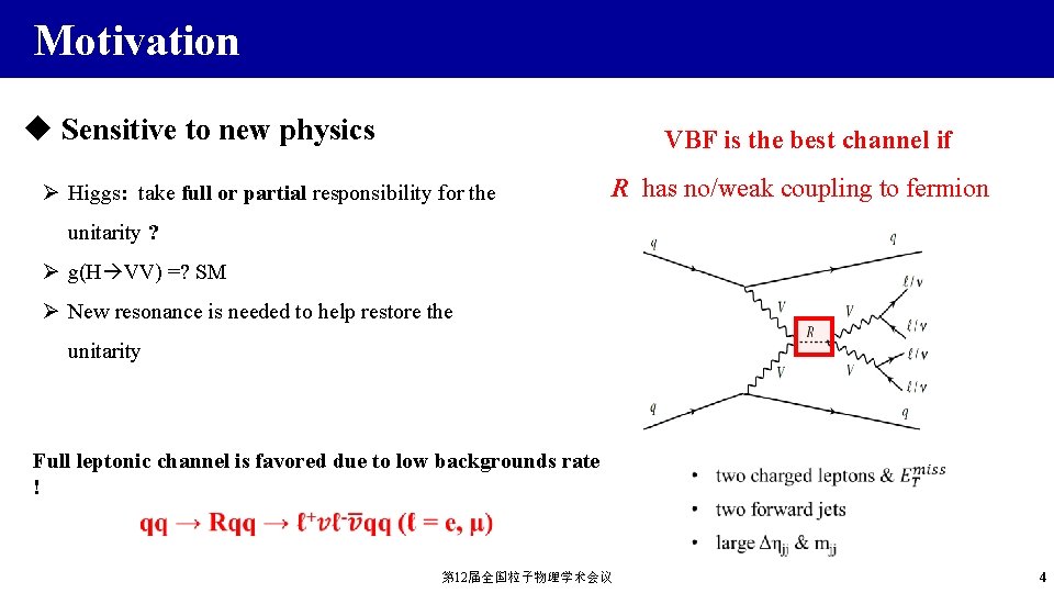 Motivation u Sensitive to new physics VBF is the best channel if Ø Higgs: