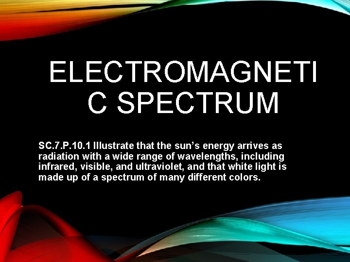 ELECTROMAGNETI C SPECTRUM SC. 7. P. 10. 1 Illustrate that the sun’s energy arrives