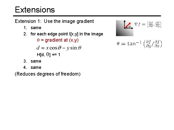 Extensions Extension 1: Use the image gradient 1. same 2. for each edge point