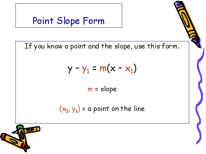 Point Slope Form If you know a point and the slope, use this form.