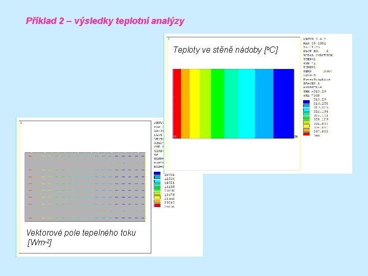 Příklad 2 – výsledky teplotní analýzy Teploty ve stěně nádoby [o. C] Vektorové pole