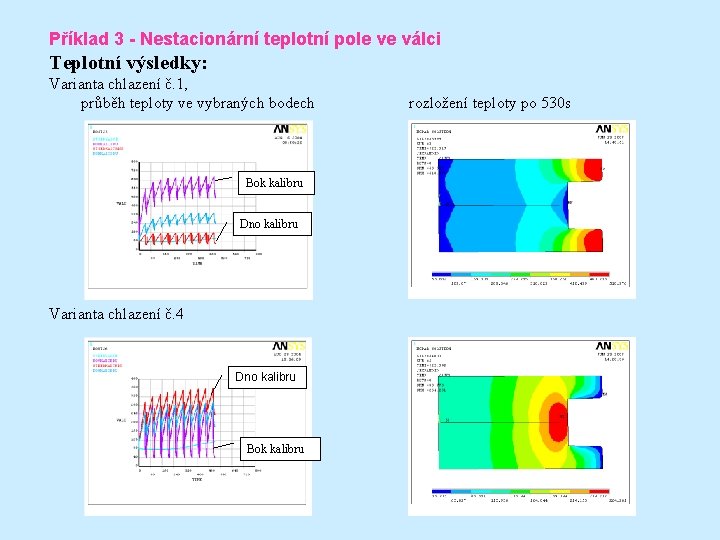 Příklad 3 - Nestacionární teplotní pole ve válci Teplotní výsledky: Varianta chlazení č. 1,