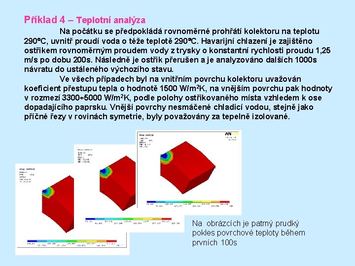 Příklad 4 – Teplotní analýza Na počátku se předpokládá rovnoměrné prohřátí kolektoru na teplotu