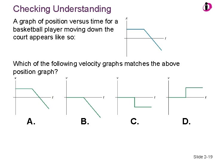 Checking Understanding A graph of position versus time for a basketball player moving down