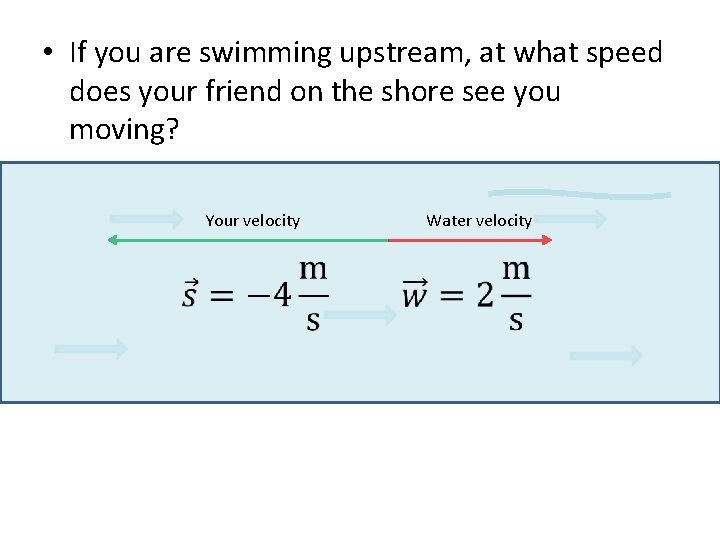  • If you are swimming upstream, at what speed does your friend on