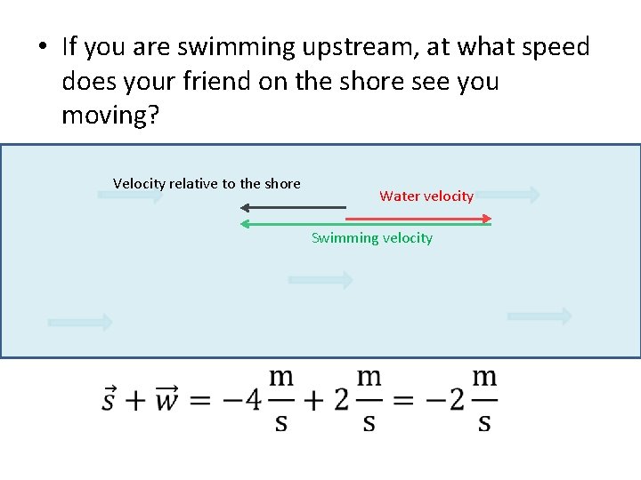 • If you are swimming upstream, at what speed does your friend on
