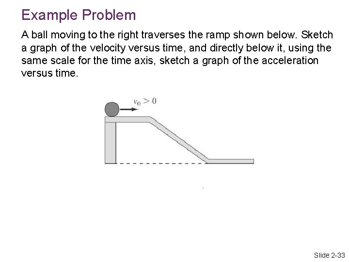 Example Problem A ball moving to the right traverses the ramp shown below. Sketch