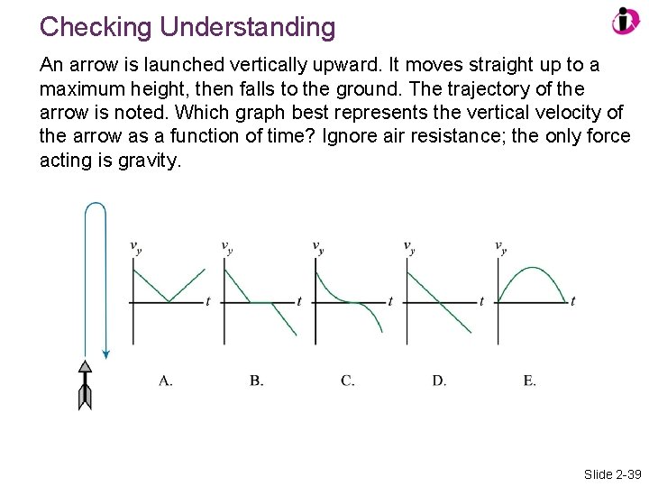 Checking Understanding An arrow is launched vertically upward. It moves straight up to a