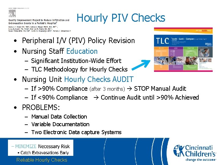 Hourly PIV Checks • Peripheral I/V (PIV) Policy Revision • Nursing Staff Education –