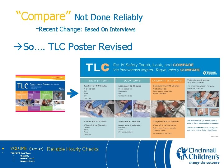 “Compare” Not Done Reliably -Recent Change: Based On Interviews So…. TLC Poster Revised •