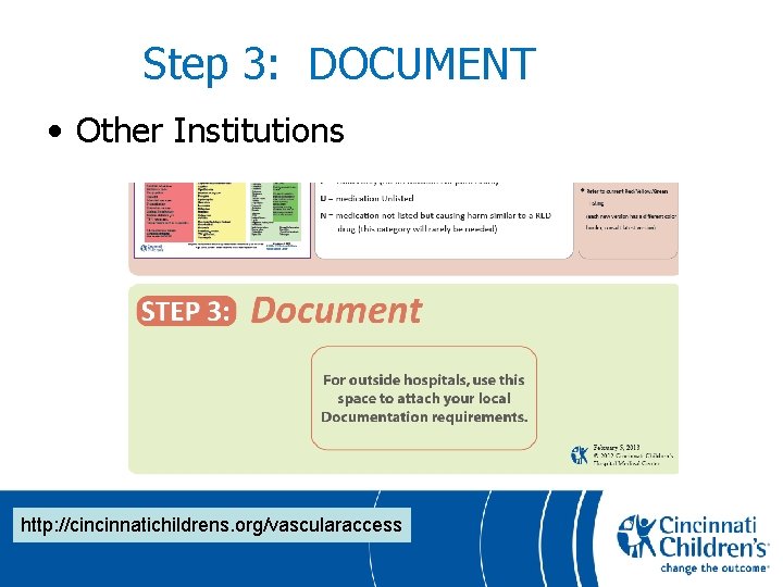 Step 3: DOCUMENT • Other Institutions http: //cincinnatichildrens. org/vascularaccess 