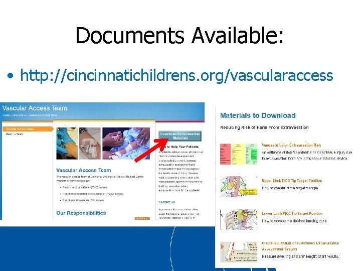 Documents Available: • http: //cincinnatichildrens. org/vascularaccess 