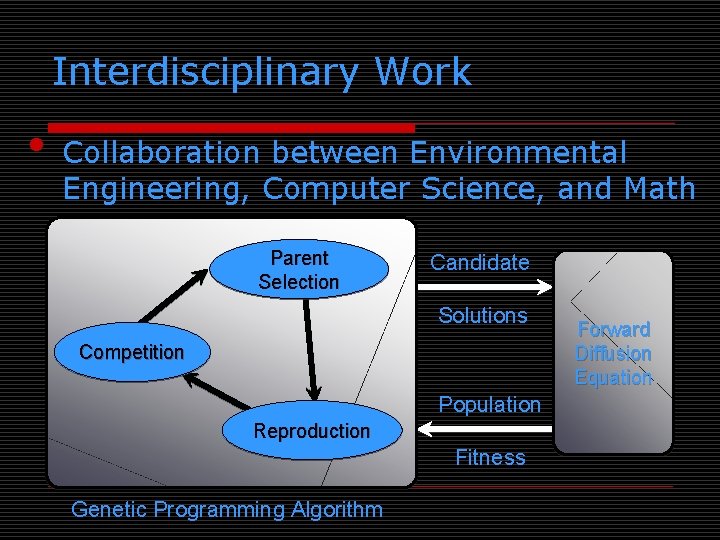 Interdisciplinary Work • Collaboration between Environmental Engineering, Computer Science, and Math Parent Selection Candidate