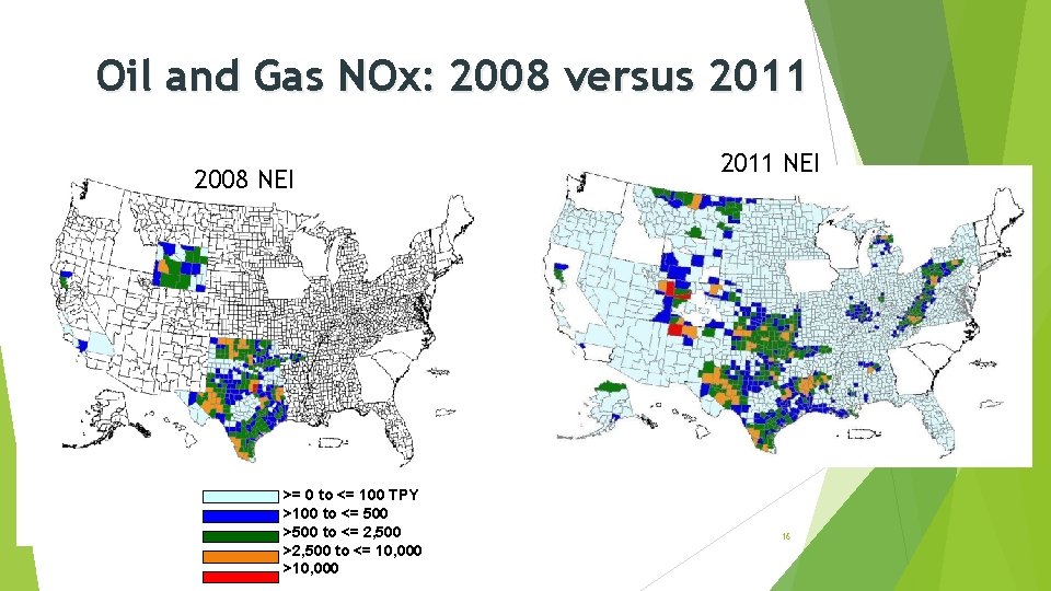 Oil and Gas NOx: 2008 versus 2011 2008 NEI >= 0 to <= 100