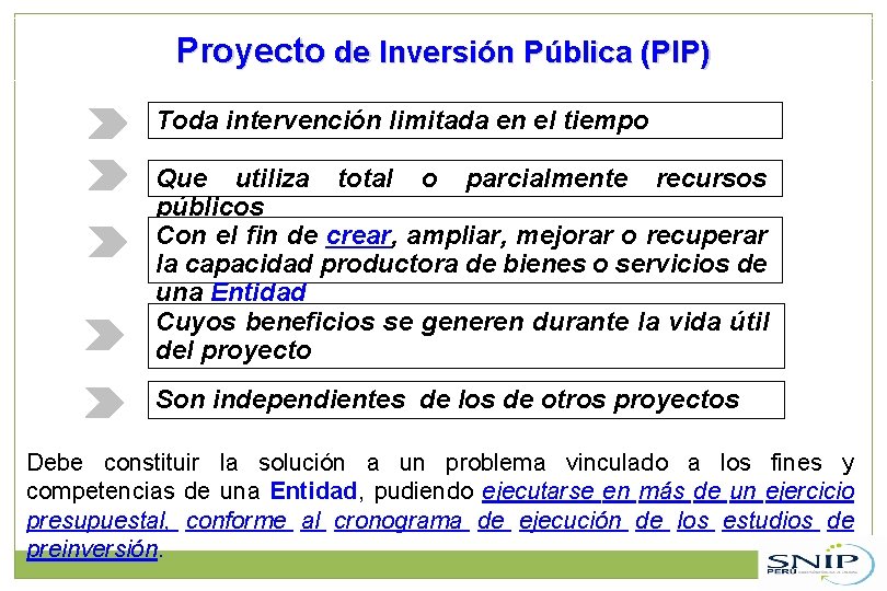 Proyecto de Inversión Pública (PIP) Toda intervención limitada en el tiempo Que utiliza total