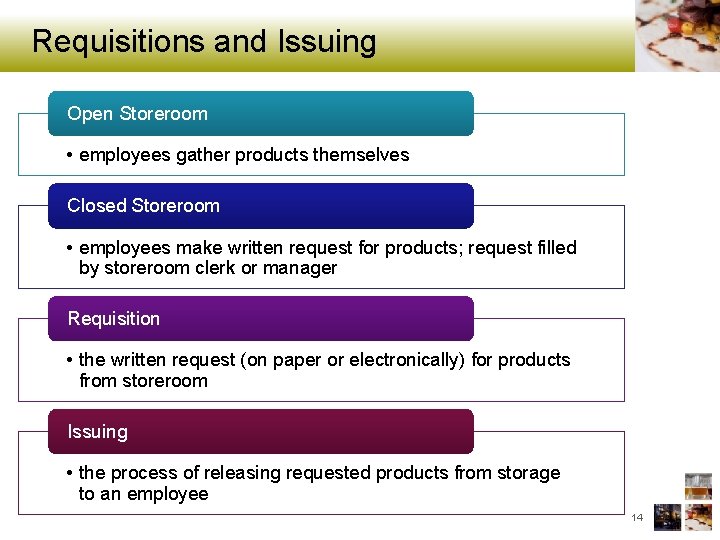 Requisitions and Issuing Open Storeroom • employees gather products themselves Closed Storeroom • employees