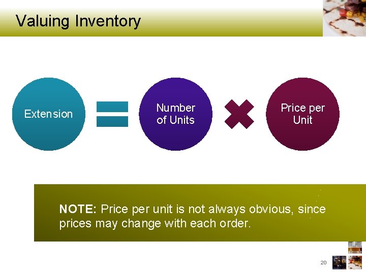 Valuing Inventory Extension Number of Units Price per Unit NOTE: Price per unit is