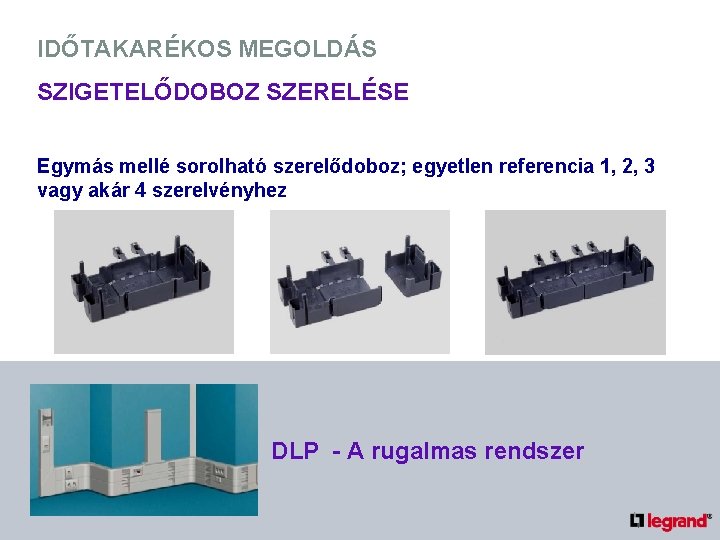 IDŐTAKARÉKOS MEGOLDÁS SZIGETELŐDOBOZ SZERELÉSE Egymás mellé sorolható szerelődoboz; egyetlen referencia 1, 2, 3 vagy