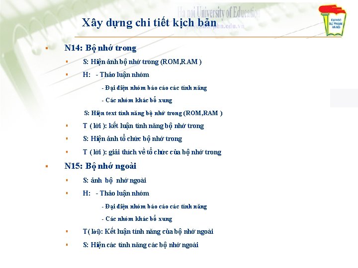 Xây dựng chi tiết kịch bản § N 14: Bộ nhớ trong § S: