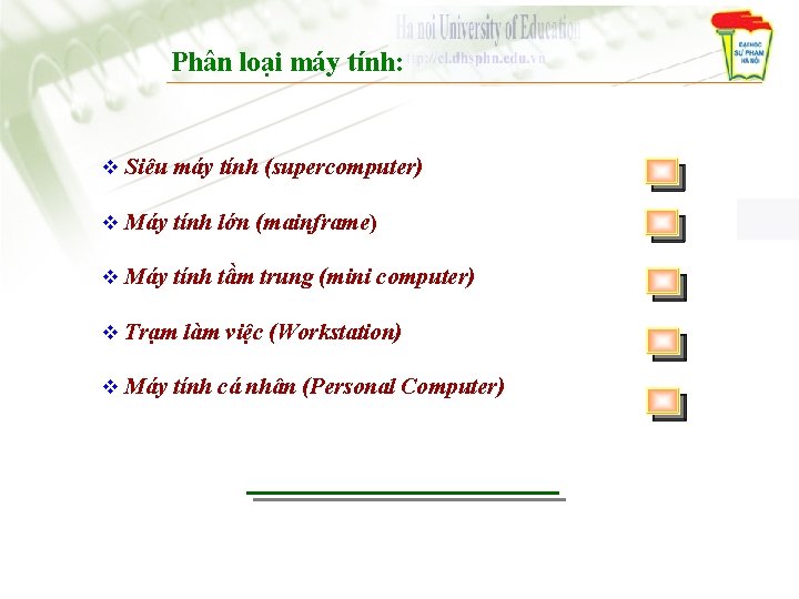 Phân loại máy tính: v Siêu máy tính (supercomputer) v Máy tính lớn (mainframe)