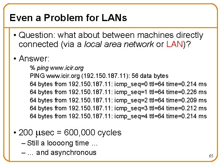 Even a Problem for LANs • Question: what about between machines directly connected (via