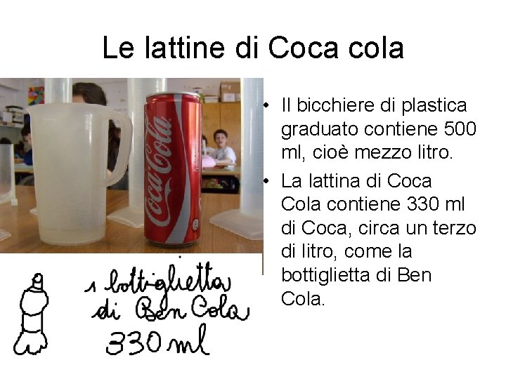 Le lattine di Coca cola • Il bicchiere di plastica graduato contiene 500 ml,