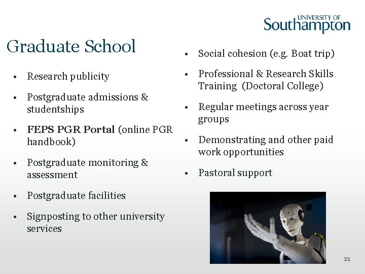 Graduate School • Research publicity • Postgraduate admissions & studentships • Social cohesion (e.